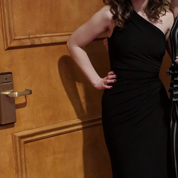 One Shoulder Black Floor Length Formal Gown - Picture 3 of 3